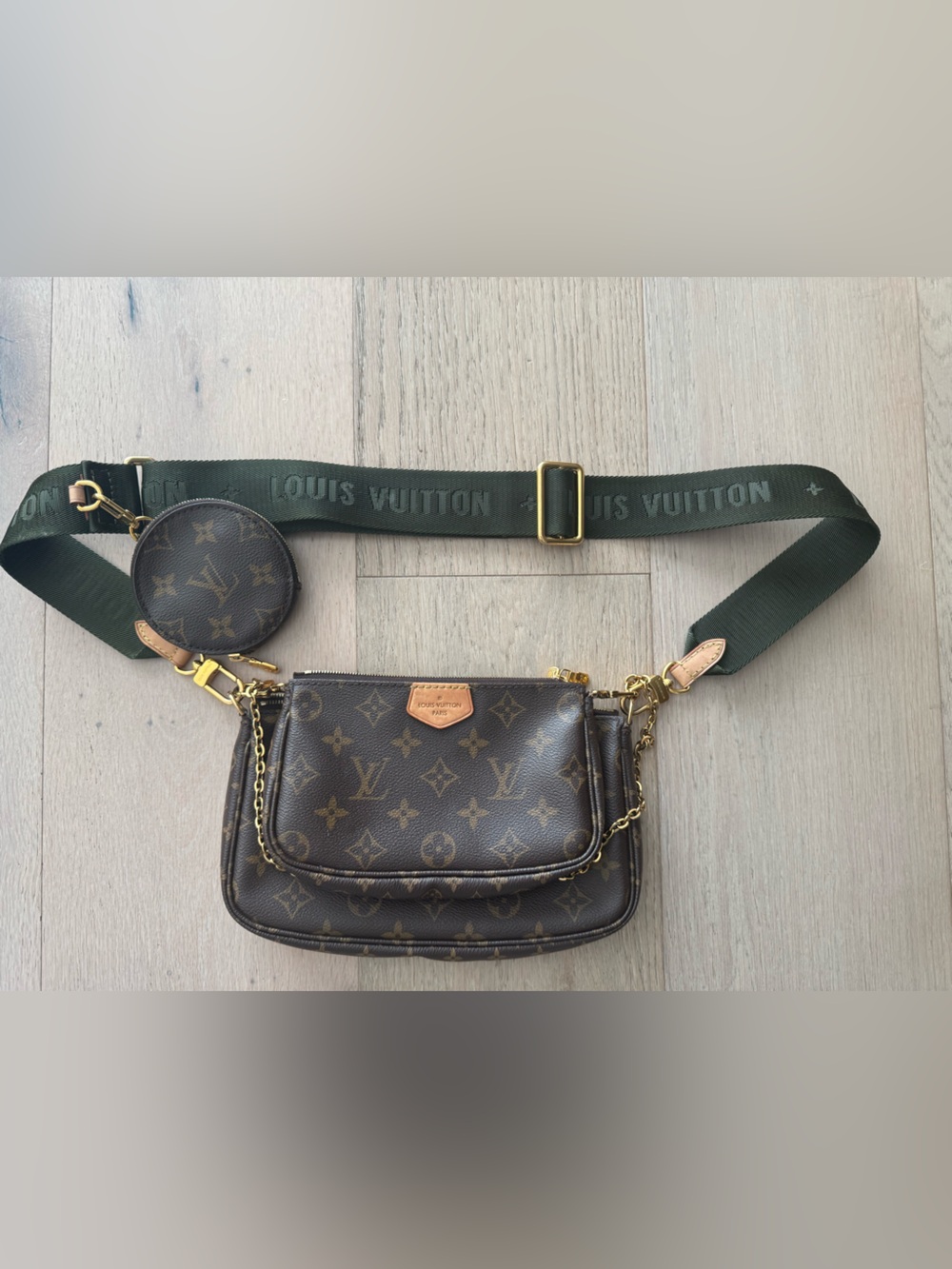 Louis Vuitton Monogram Multi-Pochette Accessoires in Brown with Green Strap